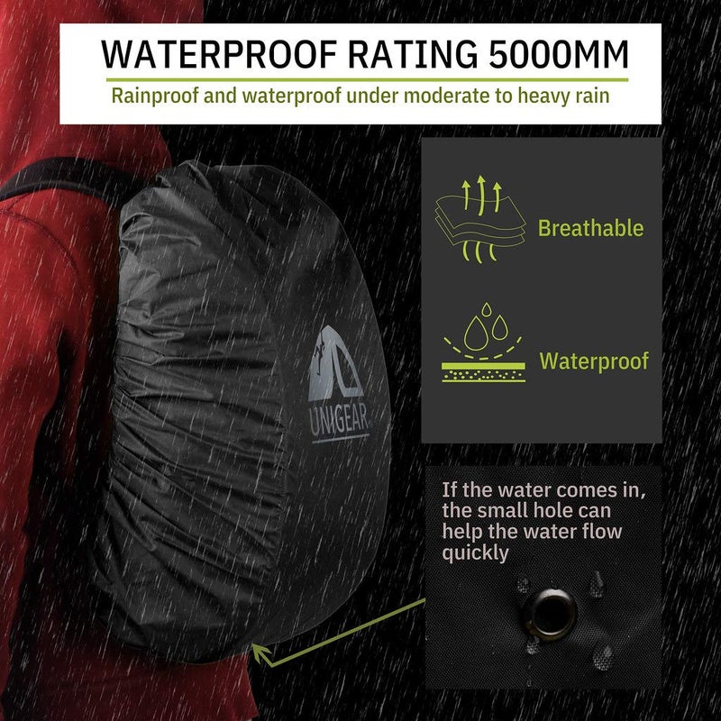 Unigear Backpack Rain Cover Waterproof Rating 5000mm Ultraportable and Durable with 2 Anti-Slip Buckle Strap, Integrated Carry Pouch Design (Black, Meidum) - Image 2